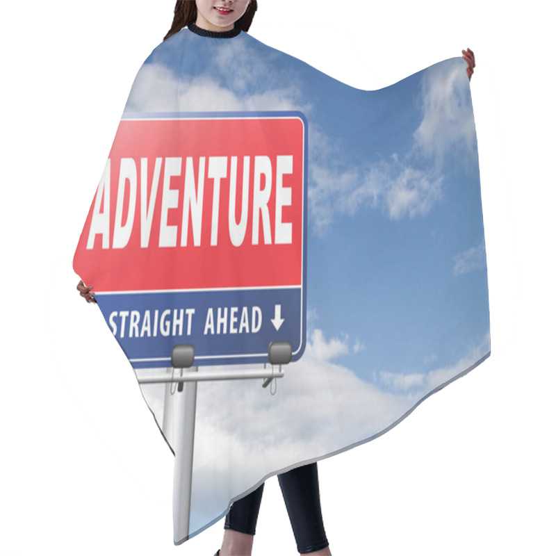 Personality  Adventure Road Sign Against Cloudy Sky Background Hair Cutting Cape