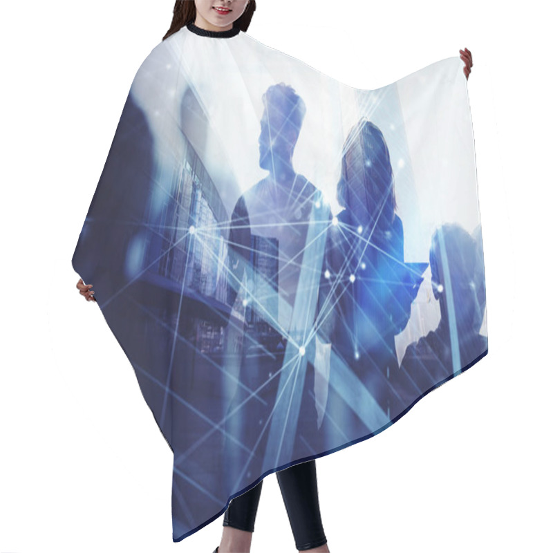 Personality  Silhouette Of Business People Work Together In Office. Concept Of Teamwork And Partnership. Double Exposure With Network Effects Hair Cutting Cape