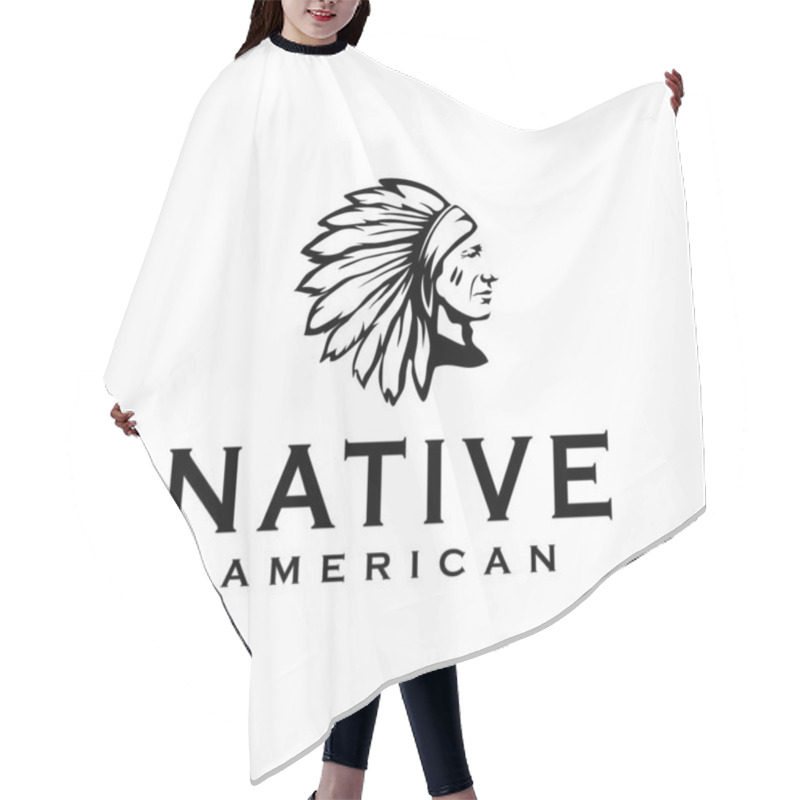 Personality  American Native Indian Chief Headdress Logo Design Illustration Hair Cutting Cape