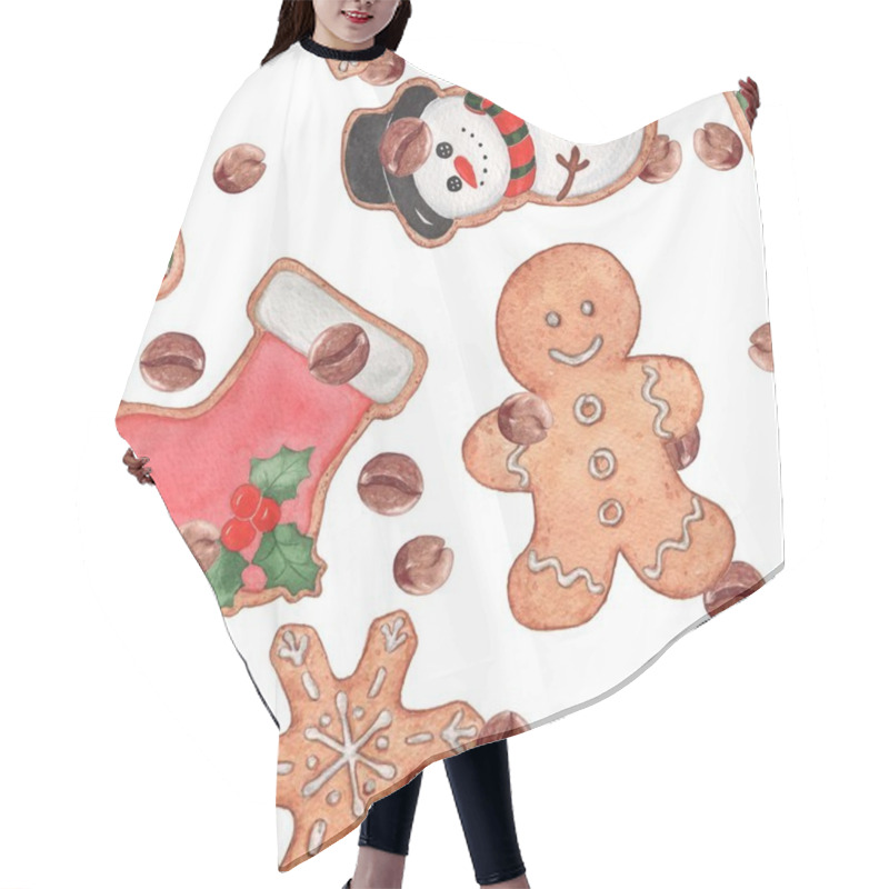 Personality  Gingerbread. Seamless Pattern With Cookies.  Hair Cutting Cape