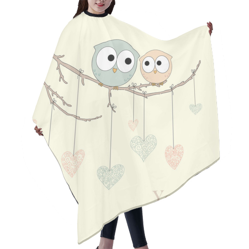 Personality  Greeting Card With Cute Owls In Love Hair Cutting Cape