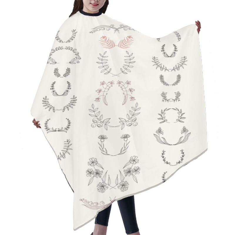 Personality  Set Of Symmetrical Floral Graphic Design Elements. Hair Cutting Cape