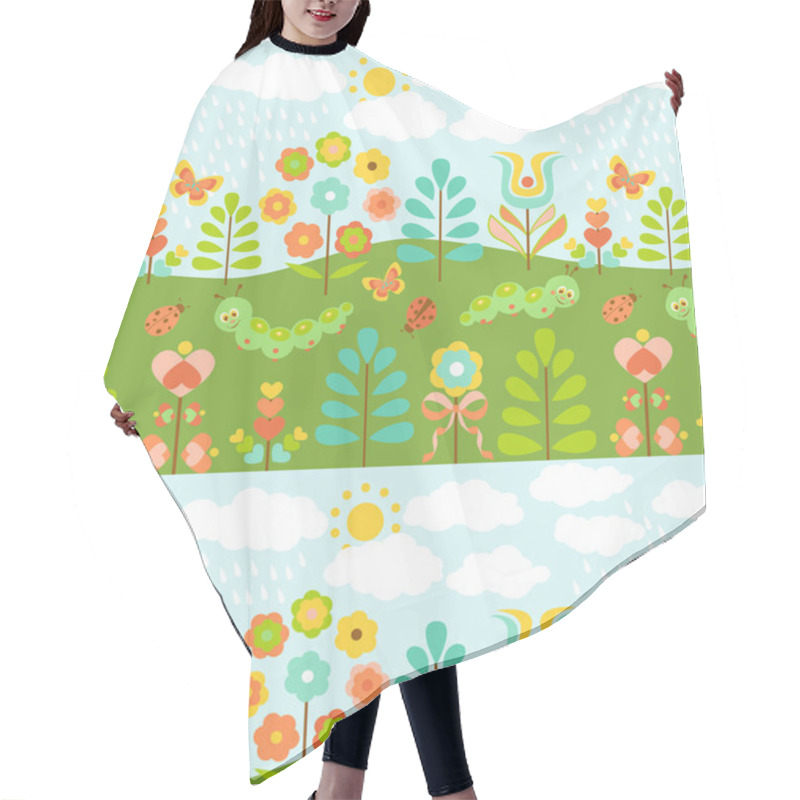 Personality  Floral Background With Cute Ladybirds Hair Cutting Cape