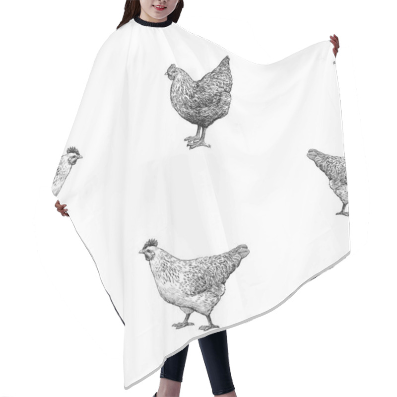 Personality  Seamless Background Of Sketches Black And White Farm Hens Hair Cutting Cape