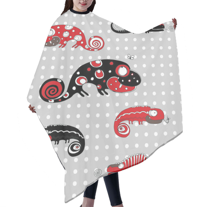 Personality  Vector Hand Drawing Funny Red Chameleons Hair Cutting Cape