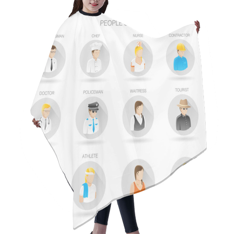 Personality  Professional People Icon Set. People Avatar Symbols. People Profile Collection. Vector Illustration. Hair Cutting Cape