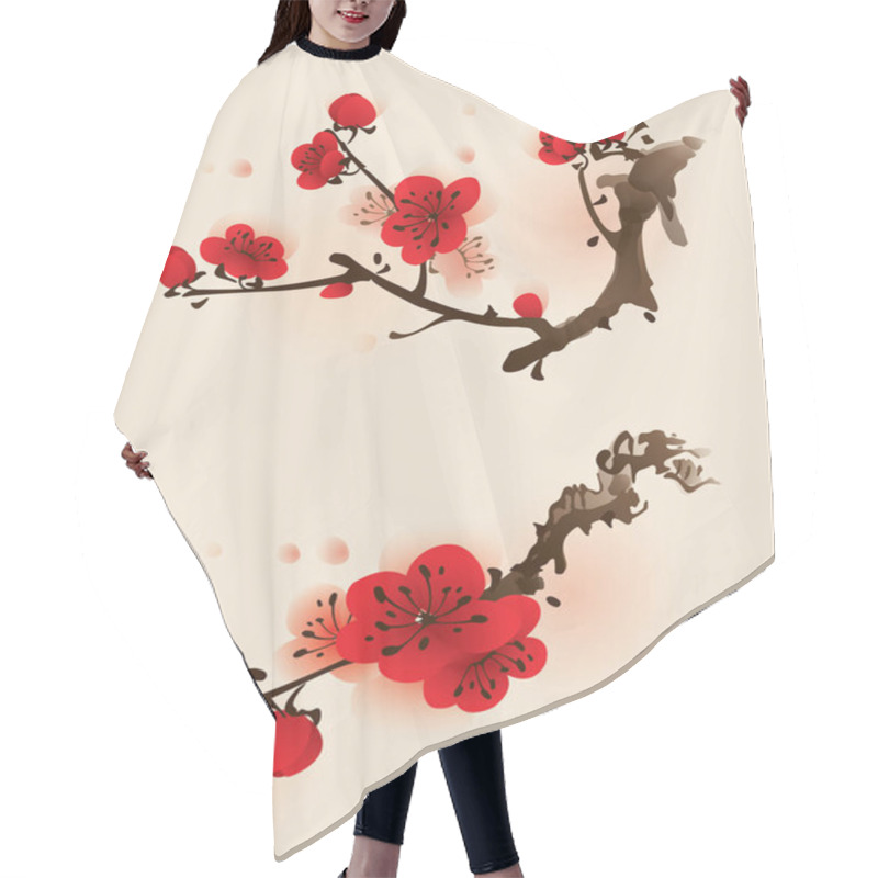 Personality  Blossoming Plum Branch Hair Cutting Cape