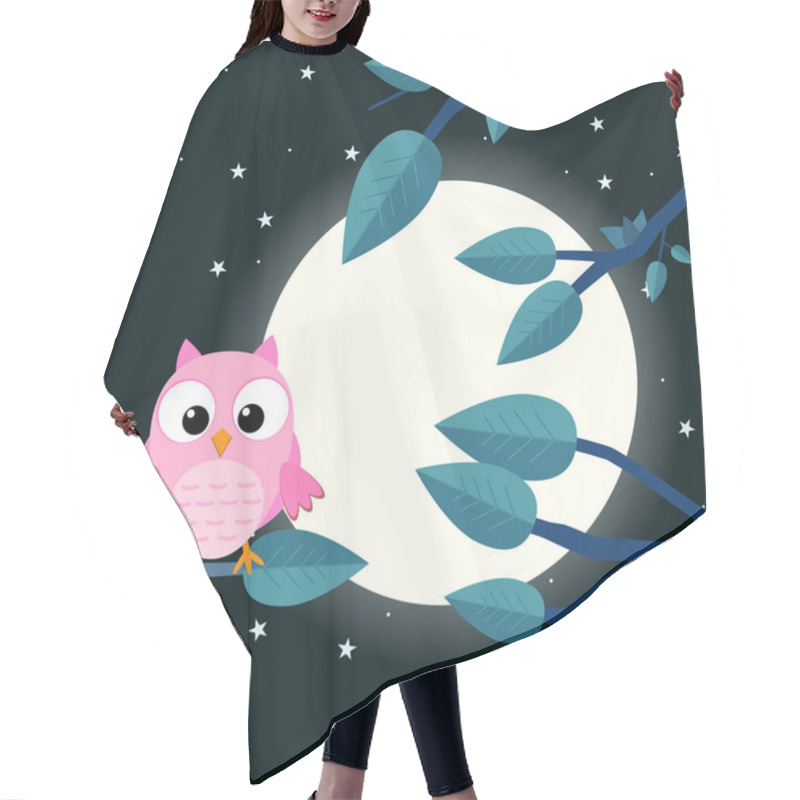 Personality  Colorful Tree With Cute Owl. Cartoon Bird In Moon Forest. Flat Vector Illustration. Hair Cutting Cape