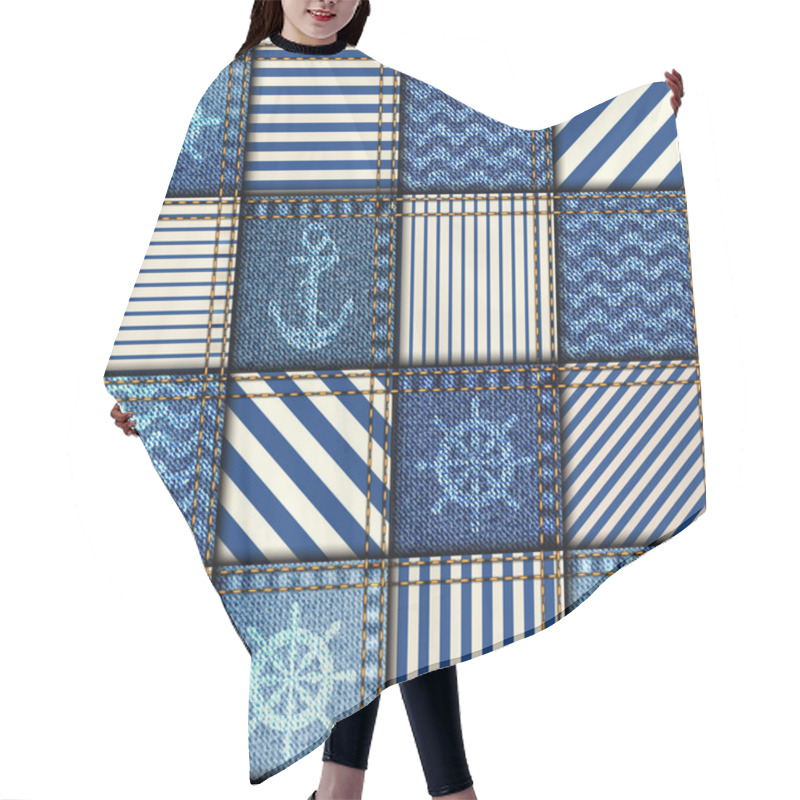 Personality  Patchwork Of Denim Fabric. Hair Cutting Cape