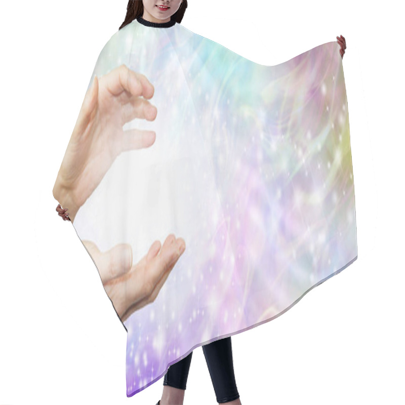 Personality  Feeling Healing Energy Between Hands - A Pair Of Female Hands With A White Energy Orb Between On An Ethereal Pink And Purple  Energy Field Background  Hair Cutting Cape