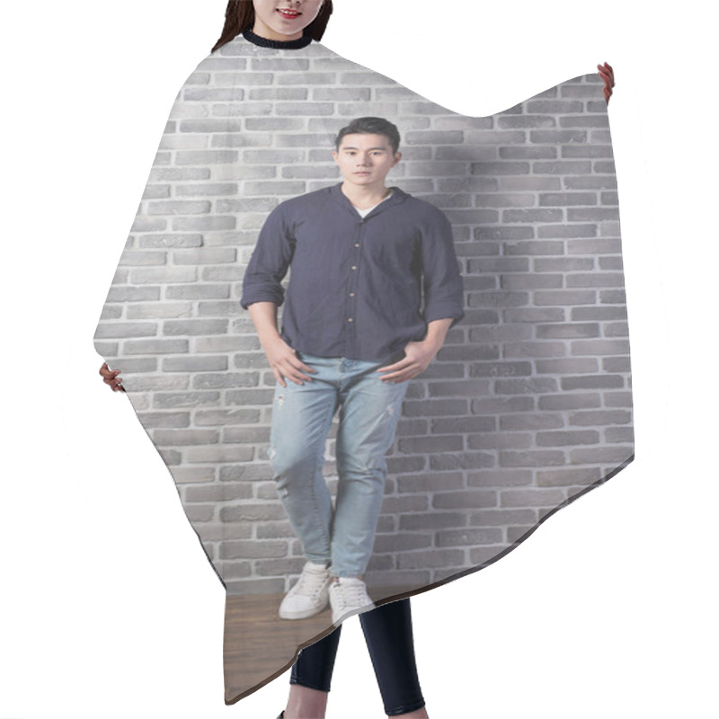 Personality  Man Stand With Brick Wall Hair Cutting Cape