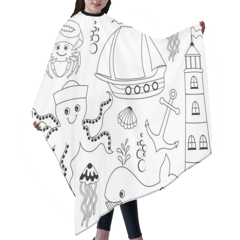 Personality  Vector Set With Marine Animals And Objects Hair Cutting Cape