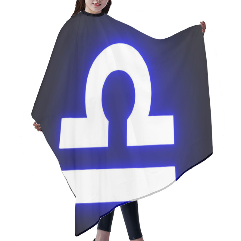 Personality  Blue Illuminated Libra Zodiac Sign Isolated On Black Hair Cutting Cape