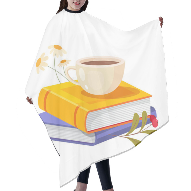 Personality  Stack Of Books With A Cup Of Tea And Flowers. Vector Illustration Isolated On White Background Hair Cutting Cape