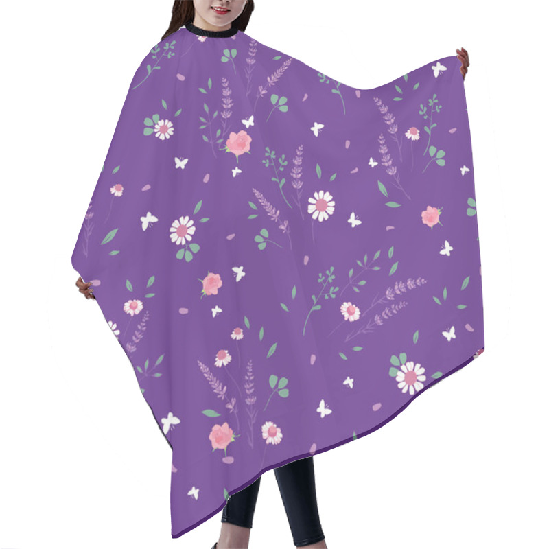 Personality  Purple Roses Daisies Ditsy Seamless Pattern Hair Cutting Cape