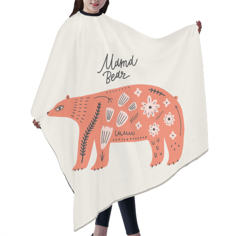 Personality  Modern Folk Tribal Boho Patterned Animal In Scandinavian Style. Floral Slovak Ornament, Inspired By Northern Mythology And Fairy Tales. Swedish Folklore Drawing, Nordic Flowers Pattern. Woodland Characters Concept. Ornate Bear. Vector EPS Hair Cutting Cape