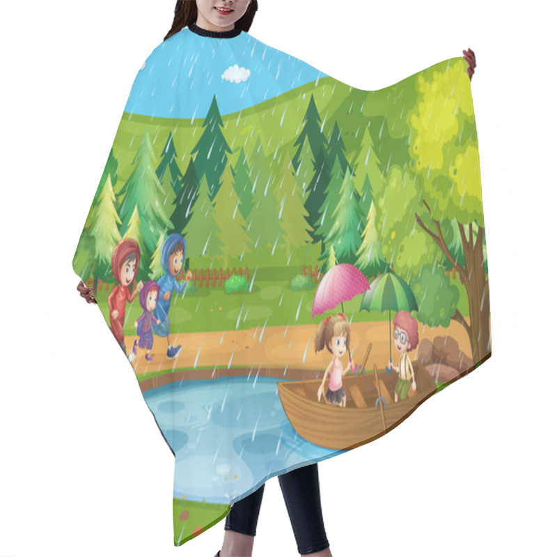 Personality  Park Scene With Children Running In The Rain	  Hair Cutting Cape