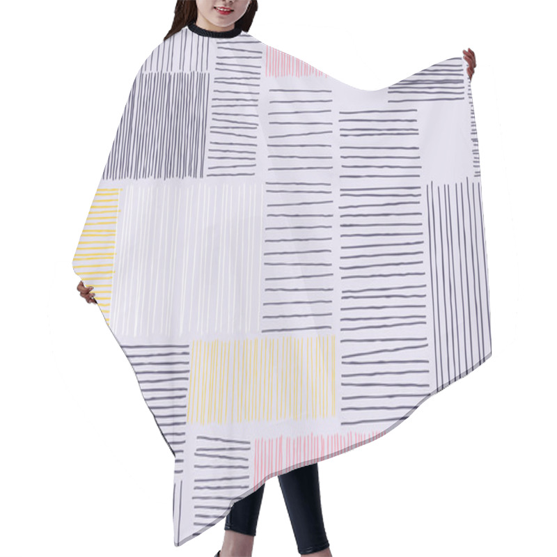 Personality  Abstract Patchwork Background Of Doodle Line And Strokes Art Pattern. Vector Giclee Sketch Patch Artwork With And Square Shapes Pattern On White Background Hair Cutting Cape