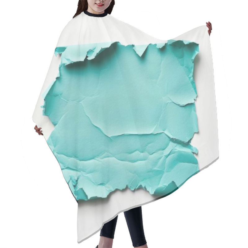 Personality  Textured Torn Teal Paper With A Crumpled Edge, Creating An Artistic Background. Hair Cutting Cape