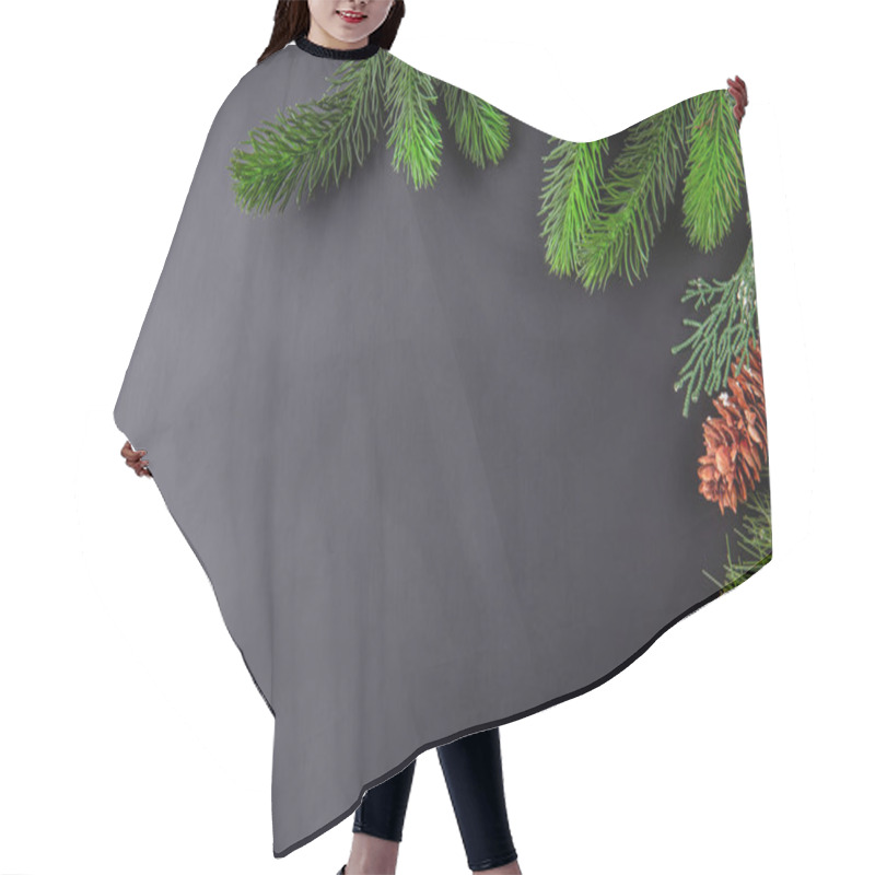 Personality  Christmas Decoration Black Background With Green Pine Branches Hair Cutting Cape