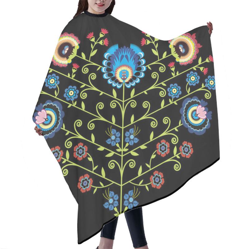 Personality  Polish Folk Floral Pattern In Heart Shape On Black Background Hair Cutting Cape