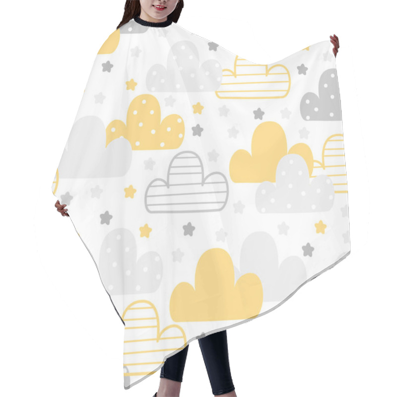 Personality  Cute Hand Drawn Clouds And Stars Seamless Pattern. Vector Illustration. Hair Cutting Cape