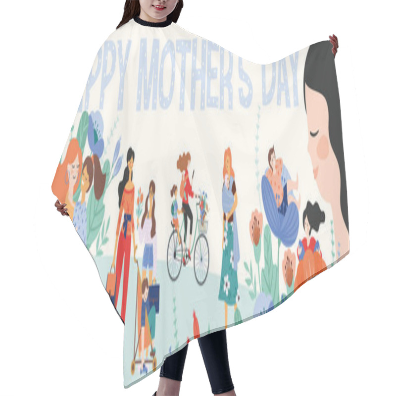 Personality  Happy Mothers Day. Vector Illustration With Women And Children. Hair Cutting Cape