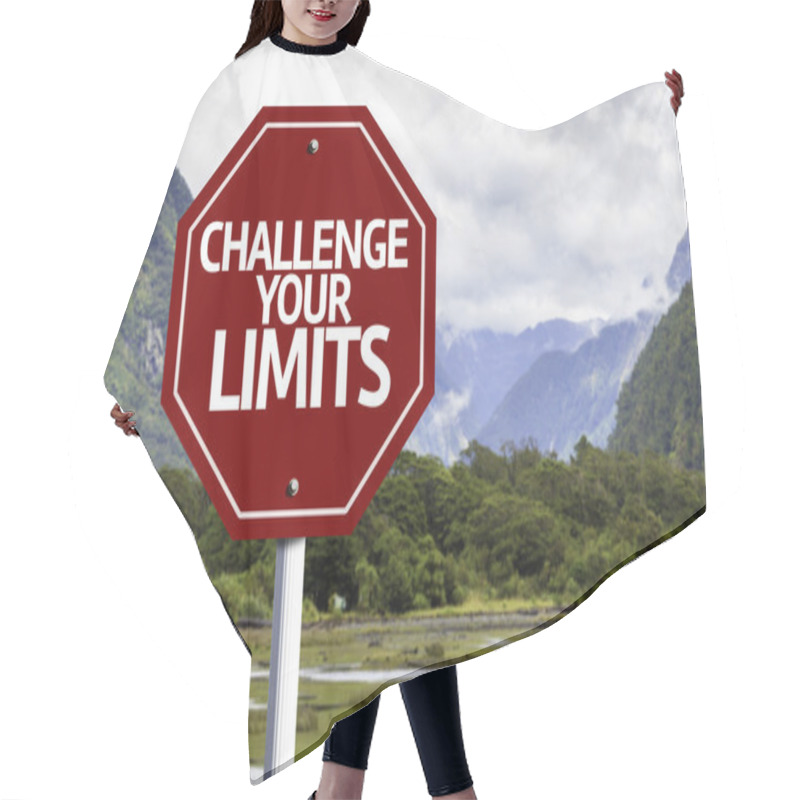 Personality  Challenge Your Limits Written On Red Road Sign Hair Cutting Cape