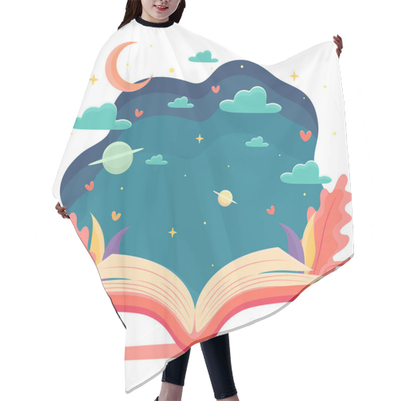 Personality  Open Book, Concept Of Interesting Stories In A Book, World Book Day Or Children's Book Day, Abstract Patterns, Leaves, Decorative Elements Hair Cutting Cape