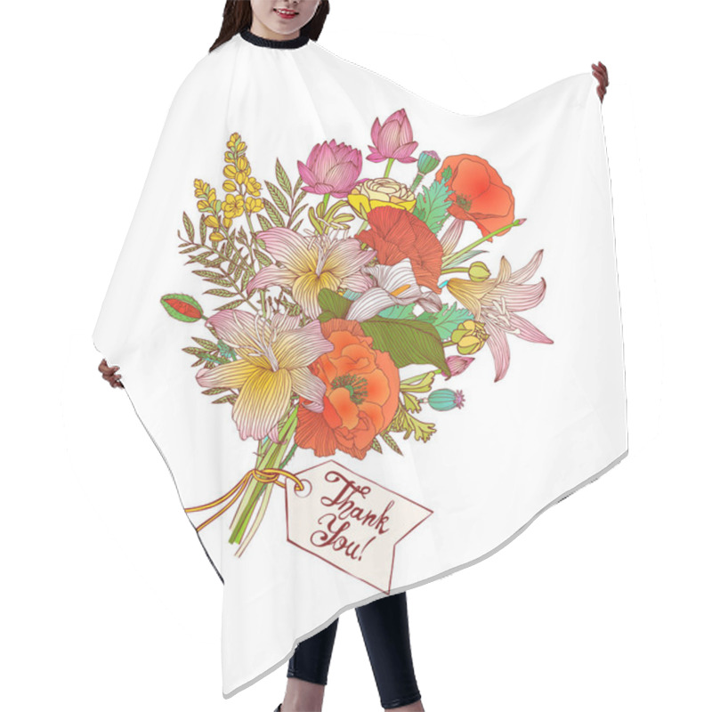 Personality  Thank You Vector Card With A Bouquet Of Flowers Hair Cutting Cape