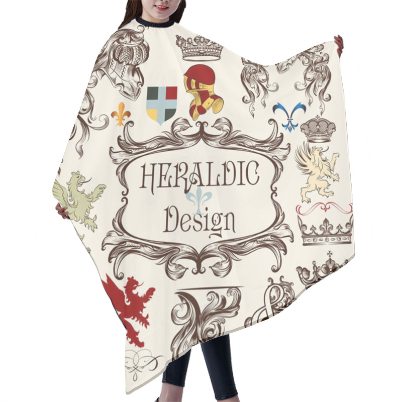 Personality  Collection Of Vector Heraldic Elements For Design Hair Cutting Cape