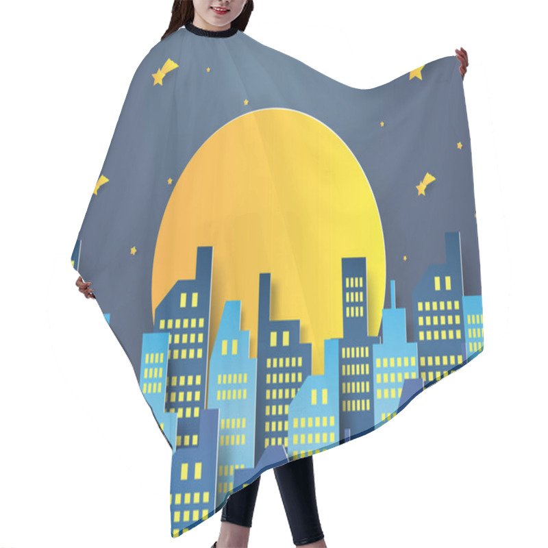 Personality  Night Cityscape With Full Moon , Paper Art Style Hair Cutting Cape