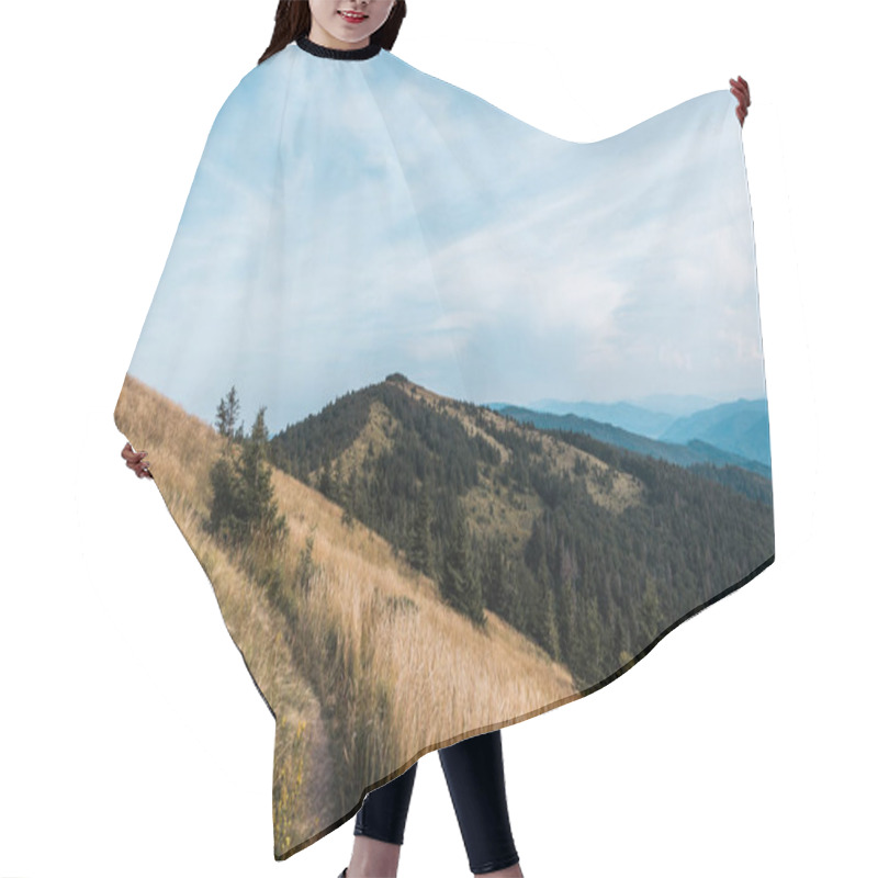 Personality  Yellow Meadow With Barley In Mountains Against Sky With Clouds  Hair Cutting Cape