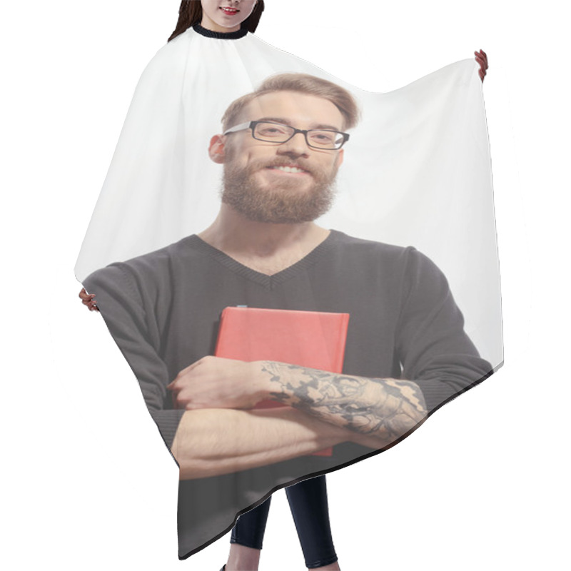 Personality  Young Creative Man With A Book Hair Cutting Cape