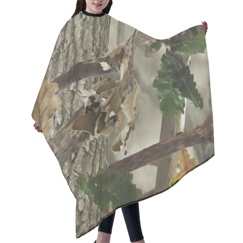 Personality  Realistic Camouflage Print. Seamless Pattern. Oak Tree, Branches And Leaves. Useable For Hunting And Military Purposes.                                                     Hair Cutting Cape