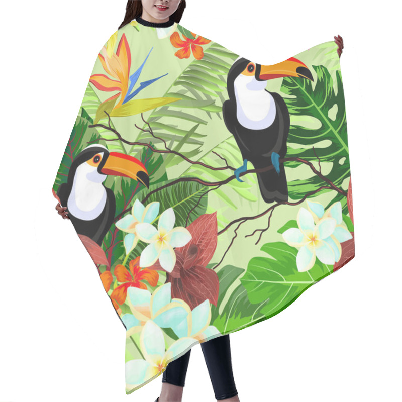 Personality  Seamless Pattern With Tropical Flowers And Birds Hair Cutting Cape