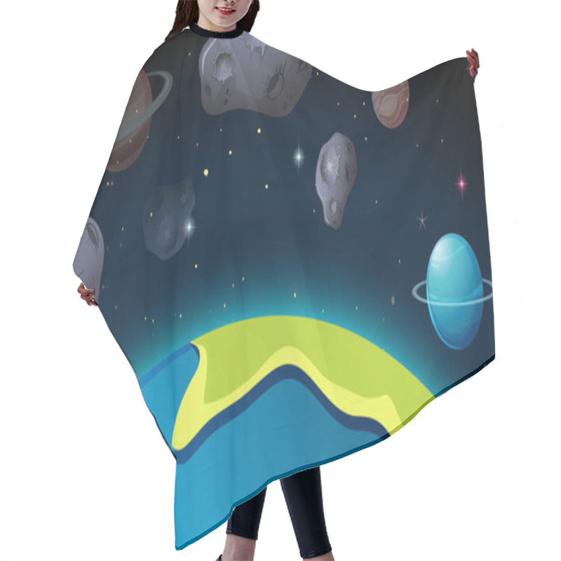 Personality  Outer Space Scene With Planets And Asteroids Illustration Hair Cutting Cape