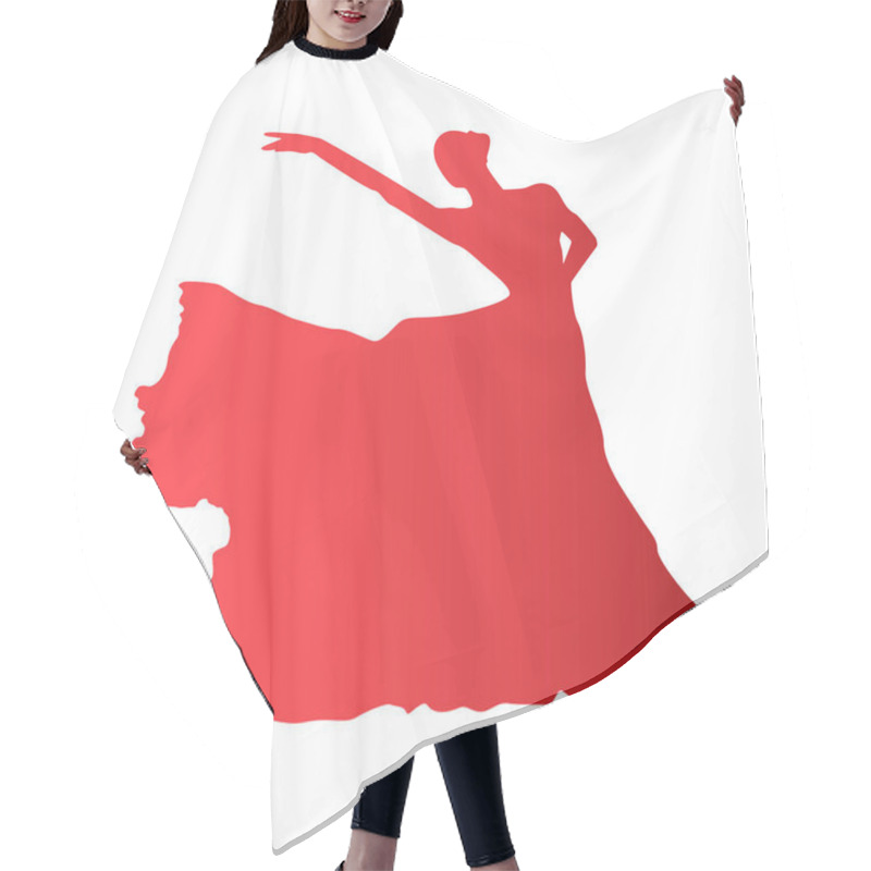 Personality  Dancing Ballerina Silhouettes Isolated Over White Background.bright Beautiful Red Women Graceful Flowing Drape Icon.Elegant And Fluid Motion Female Ballet Symbol Striking An Enchanting Pose. Hair Cutting Cape