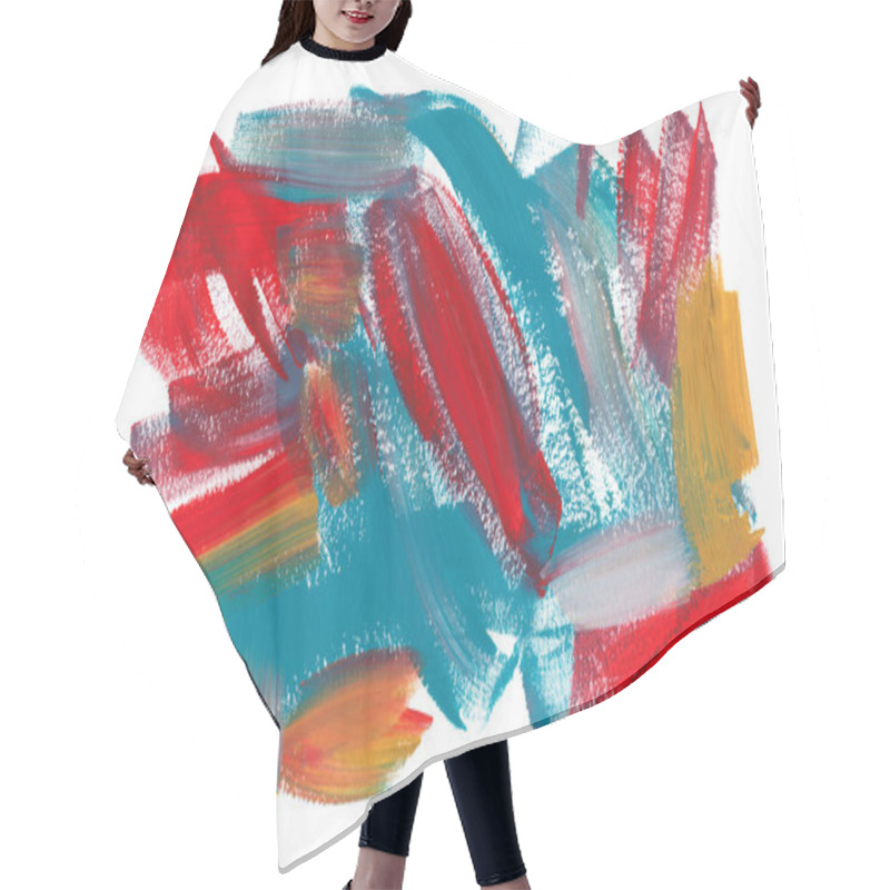 Personality  Red, Turquoise And Yellow Hand Drawn Acrylic Shapes Isolated On White Background. Modern Watercolor Paint Brush Strokes. Hair Cutting Cape