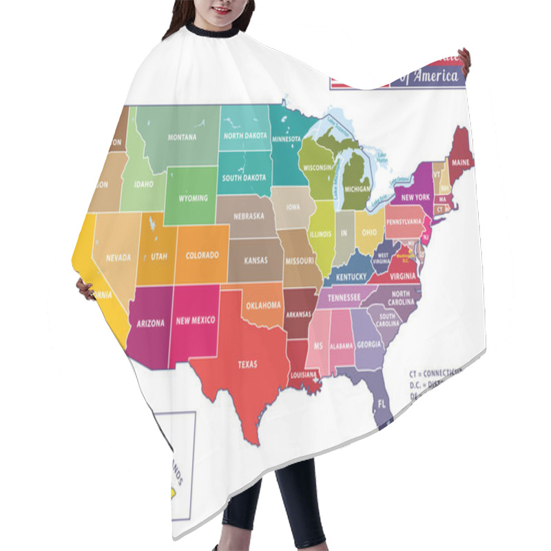 Personality  United States Of America. Beautiful Modern Graphic USA Map. 50 States. Alaska And Hawa. Hair Cutting Cape