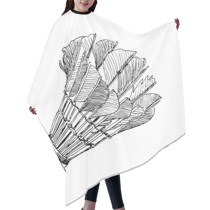 Personality  Shuttlecock With Feathers Badminton Hand Drawn Sketch In Black Lines Hair Cutting Cape