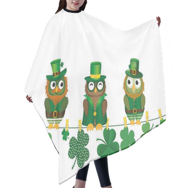 Personality  Three Owls In The National Costume For Patrick Day  Sitting On A Rope Hair Cutting Cape