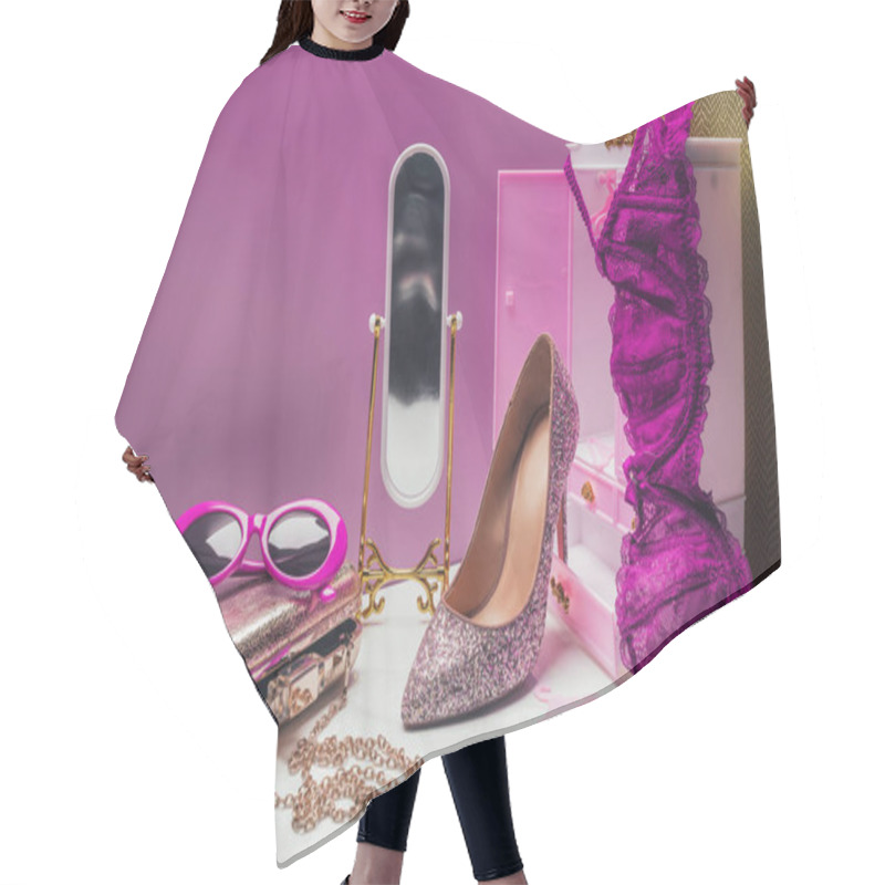 Personality  Toy Wardrobe And Mirror With Real Size Stylish Female Accessories In Miniature Pink Room Hair Cutting Cape