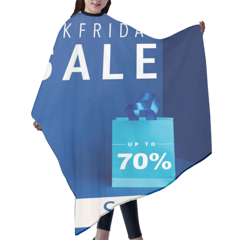 Personality  Close Up View Of Paper Shopping Bag On Blue With Blkfriday And 70 Percents Sale Hair Cutting Cape