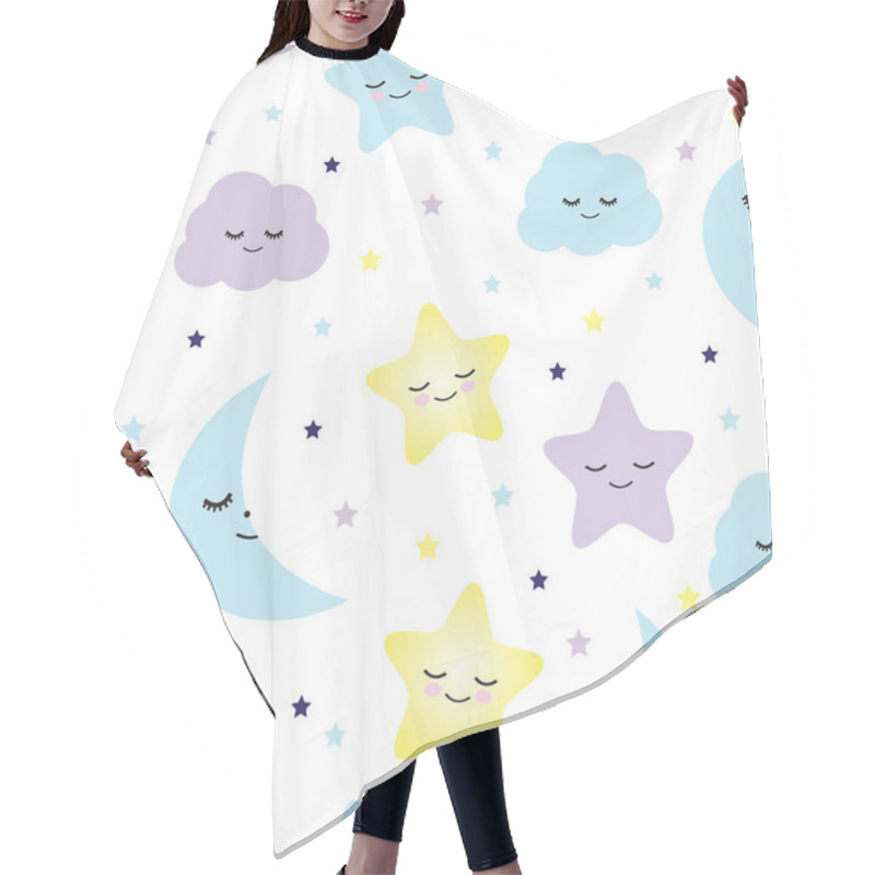 Personality  Seamless Pattern Sleeping Stars, Moons And Clouds Vector Illustration Hair Cutting Cape