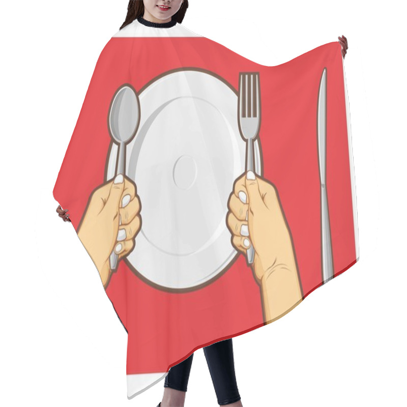 Personality  Hands Holding Spoon Fork & Knife Hair Cutting Cape