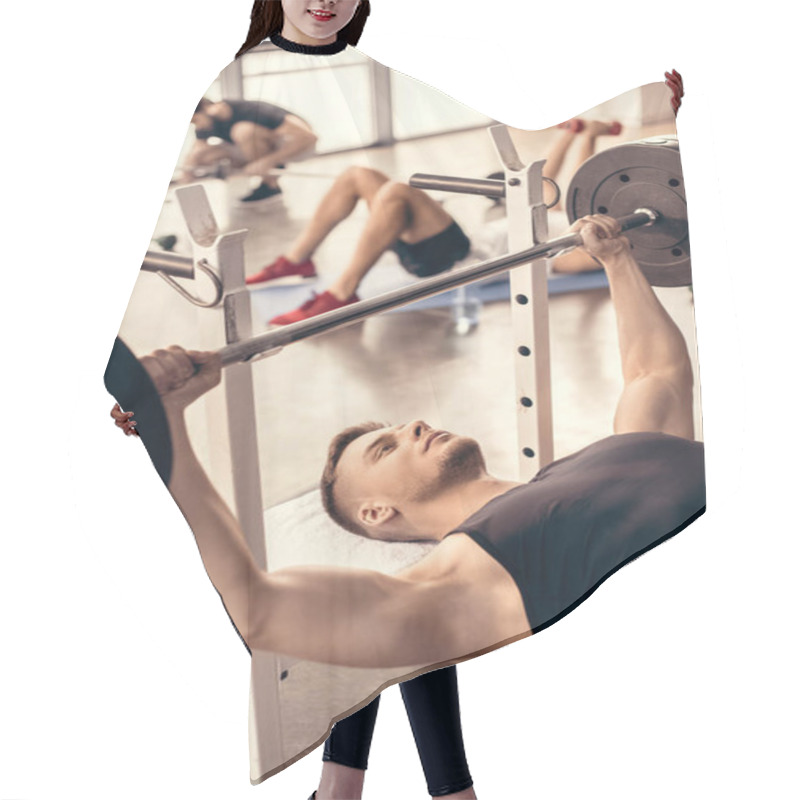 Personality  Handsome Sportsman Lifting Barbell In Gym Hair Cutting Cape