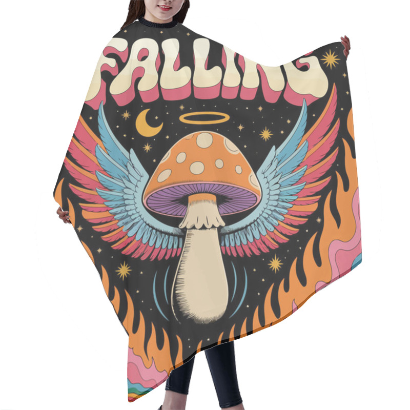 Personality  Psychedelic Mushroom With Wings And Vibrant Flames. Hair Cutting Cape