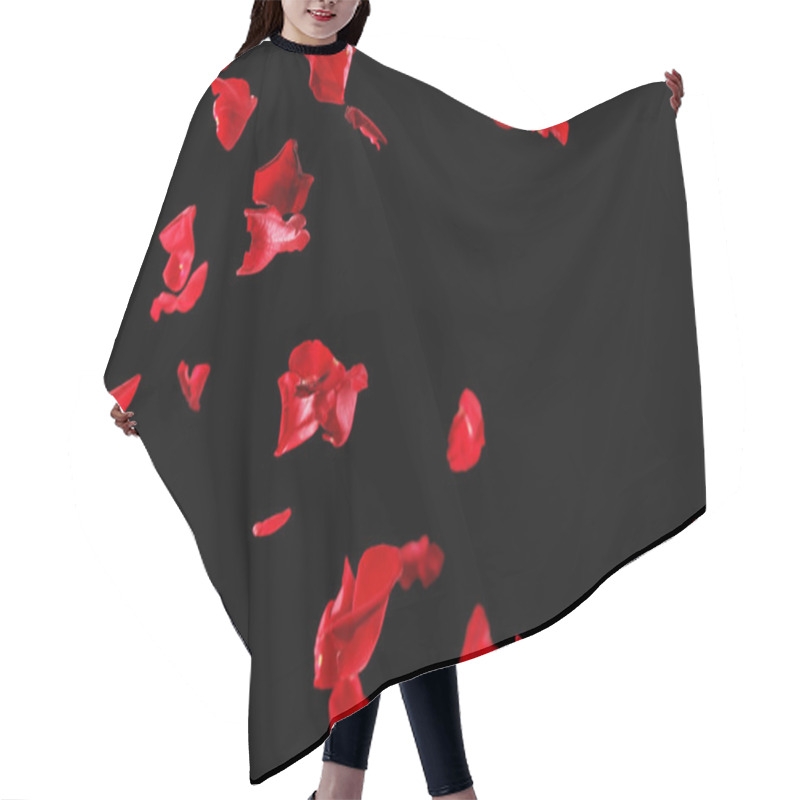 Personality  Beautiful Red Rose Petals, On Black Background Hair Cutting Cape