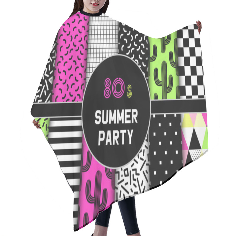 Personality  Cute Set Of 80s Summer Party Seamless Patterns Hair Cutting Cape